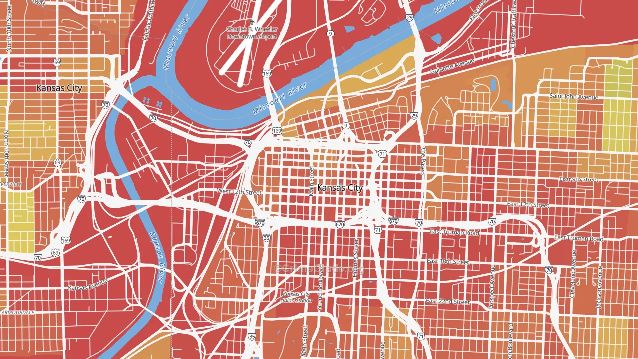 Central Business District, Kansas City, MO Map of Theft Rates
