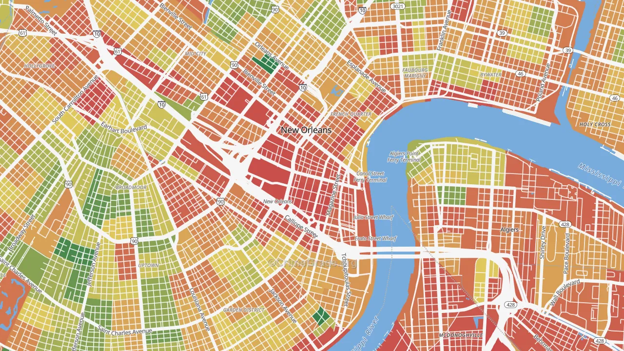 Central Business District, New Orleans, LA Map of Theft Rates