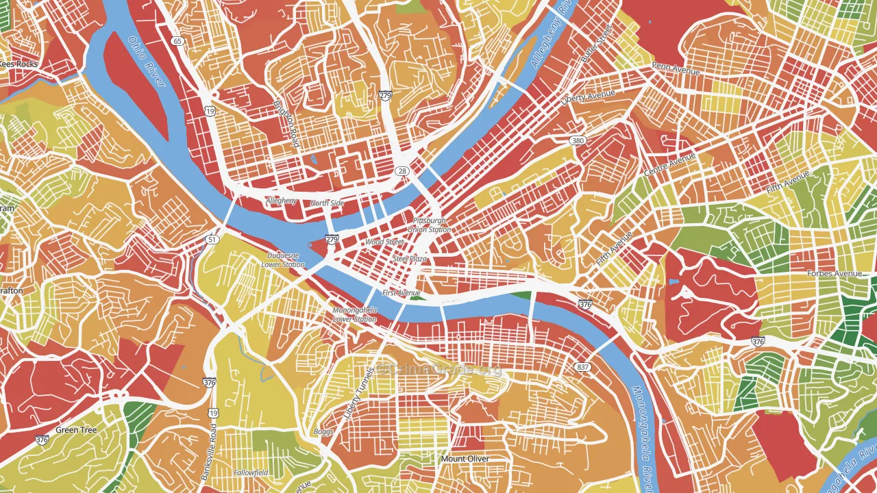 Central Business District, Pittsburgh, PA Map of Theft Rates