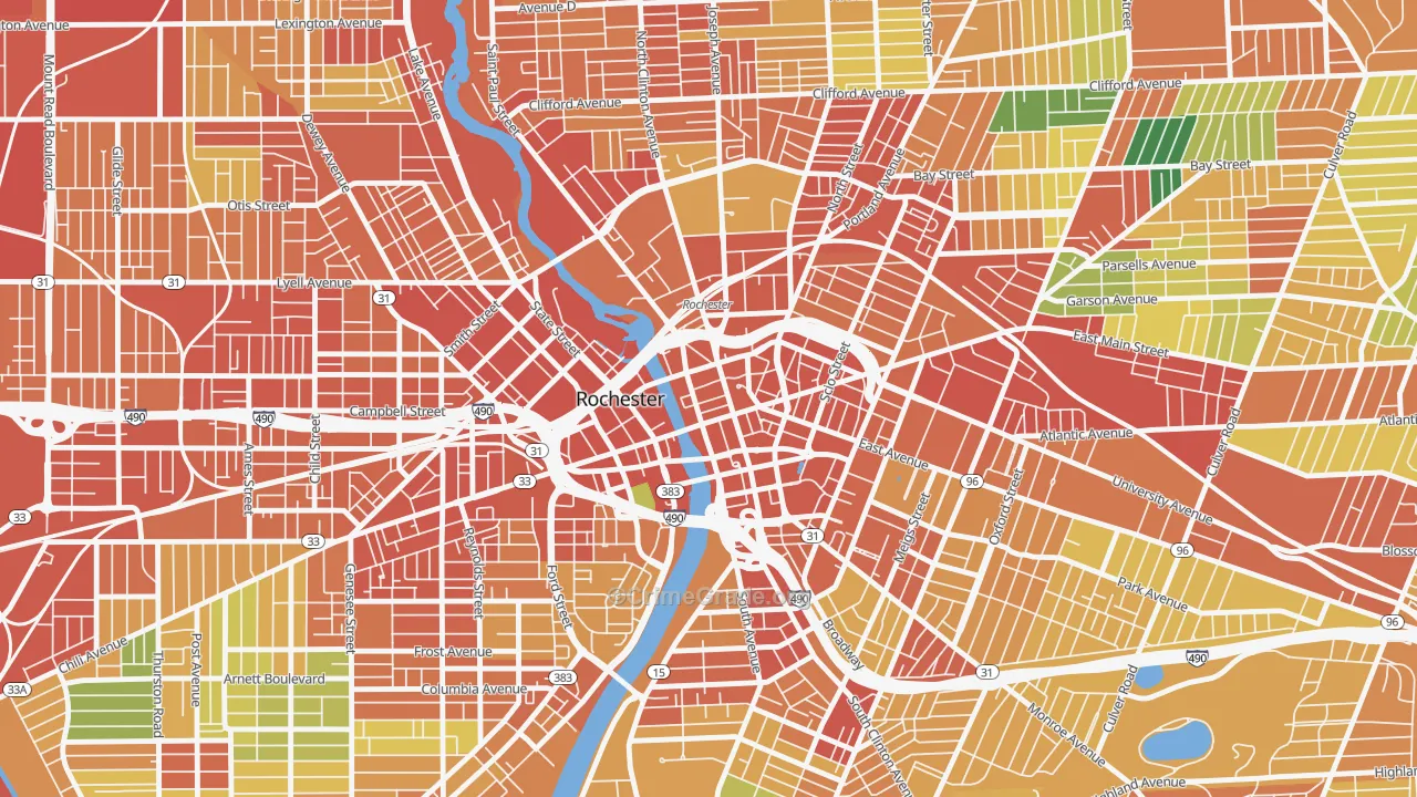 Central Business District-Rochester, Rochester, NY Map of Theft Rates