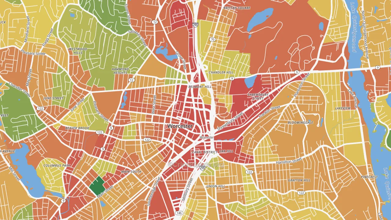 Central Business District, Worcester, MA Map of Theft Rates
