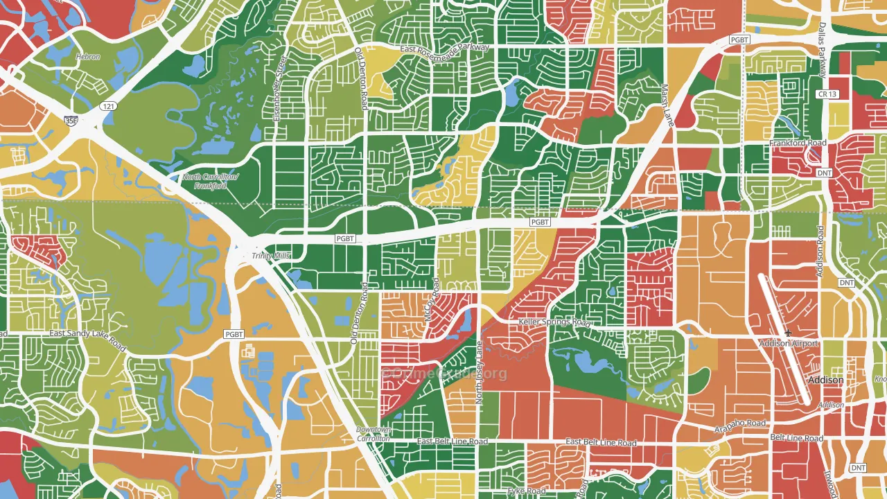 Central Carrollton, Carrollton, TX Map of Theft Rates