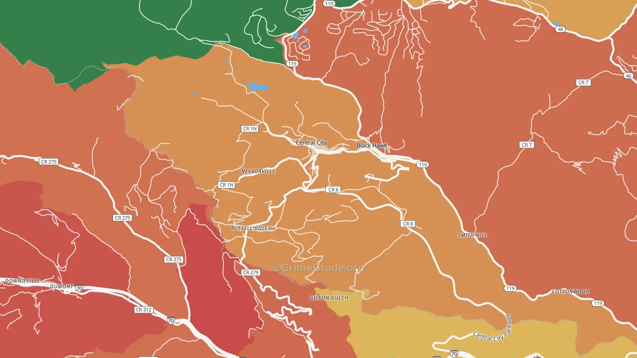 Central City, CO Map of Theft Rates
