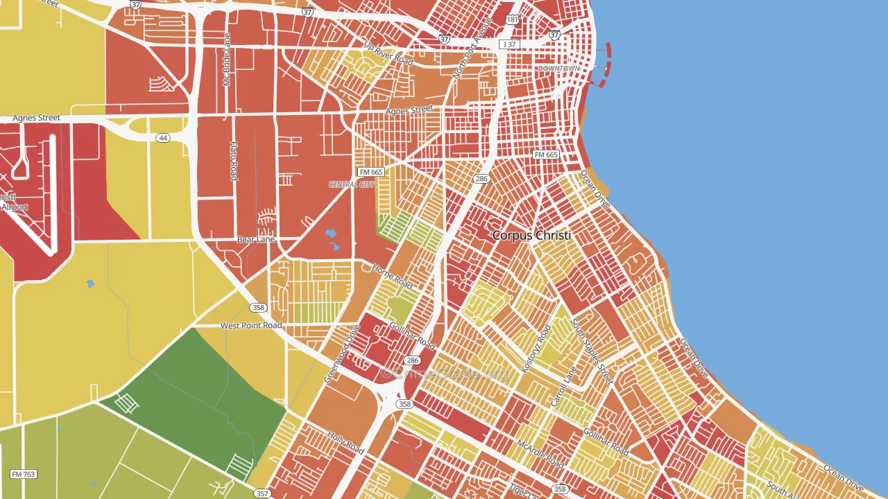 Central City, Corpus Christi, TX Map of Theft Rates