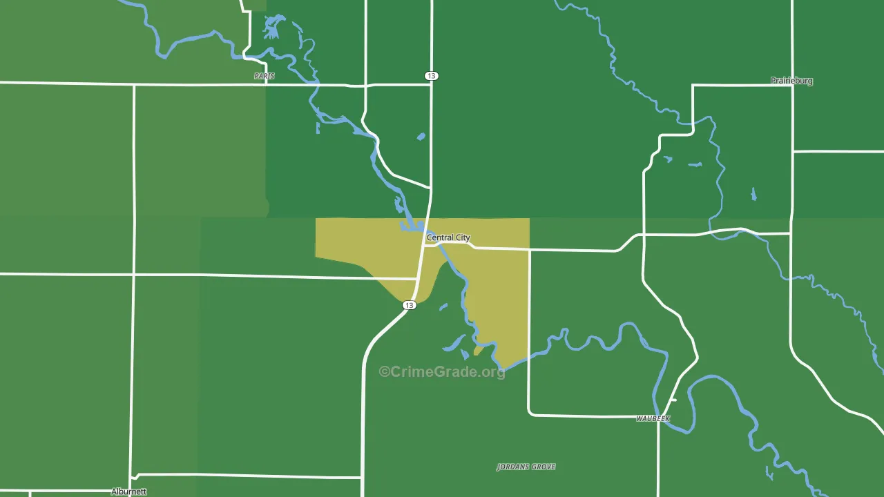 Central City, IA Map of Theft Rates