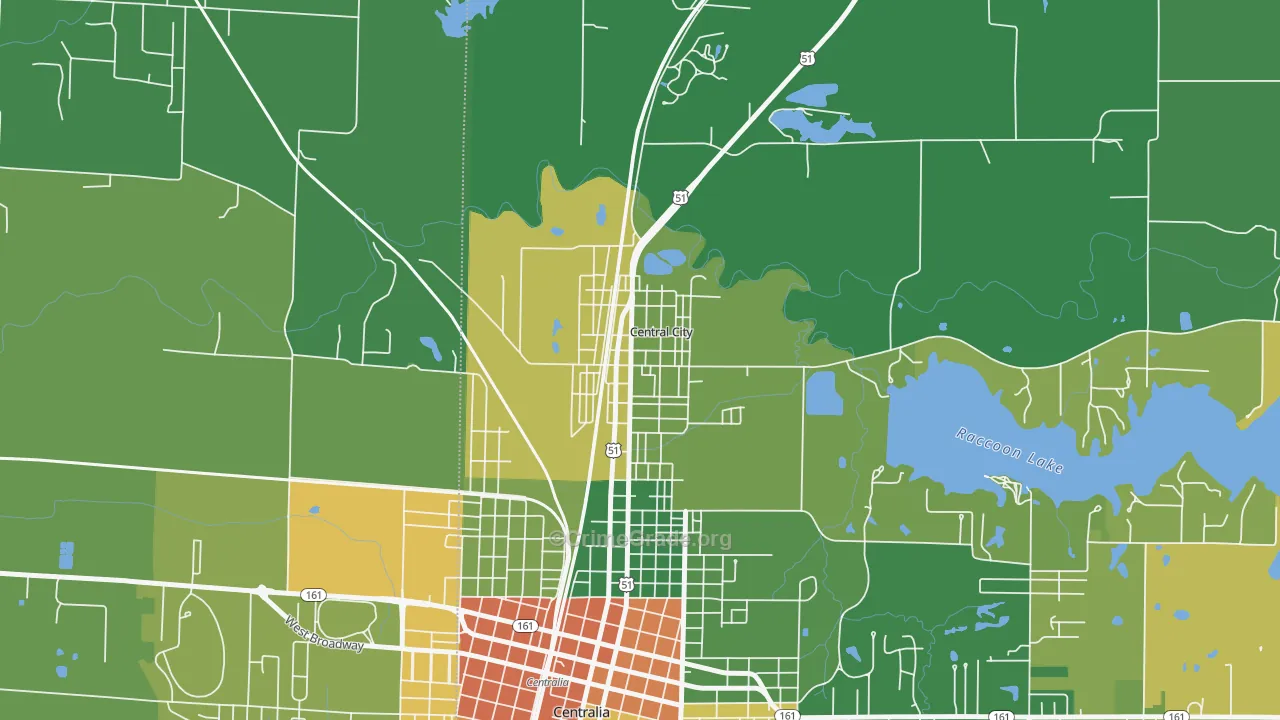 Central City, IL Map of Theft Rates