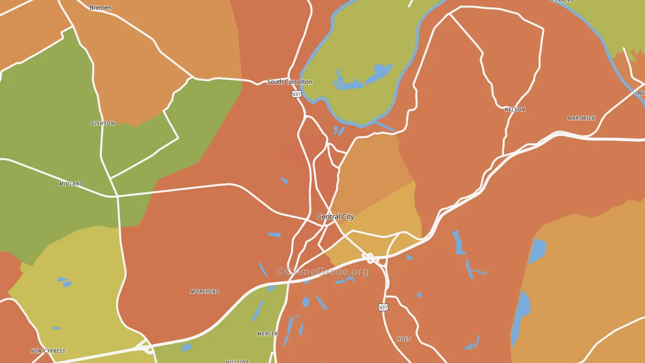 Central City, KY Map of Theft Rates