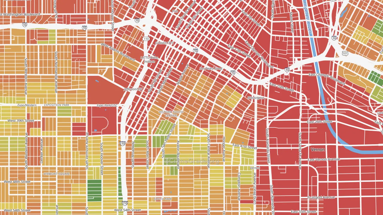 Central City, Los Angeles, CA Map of Theft Rates