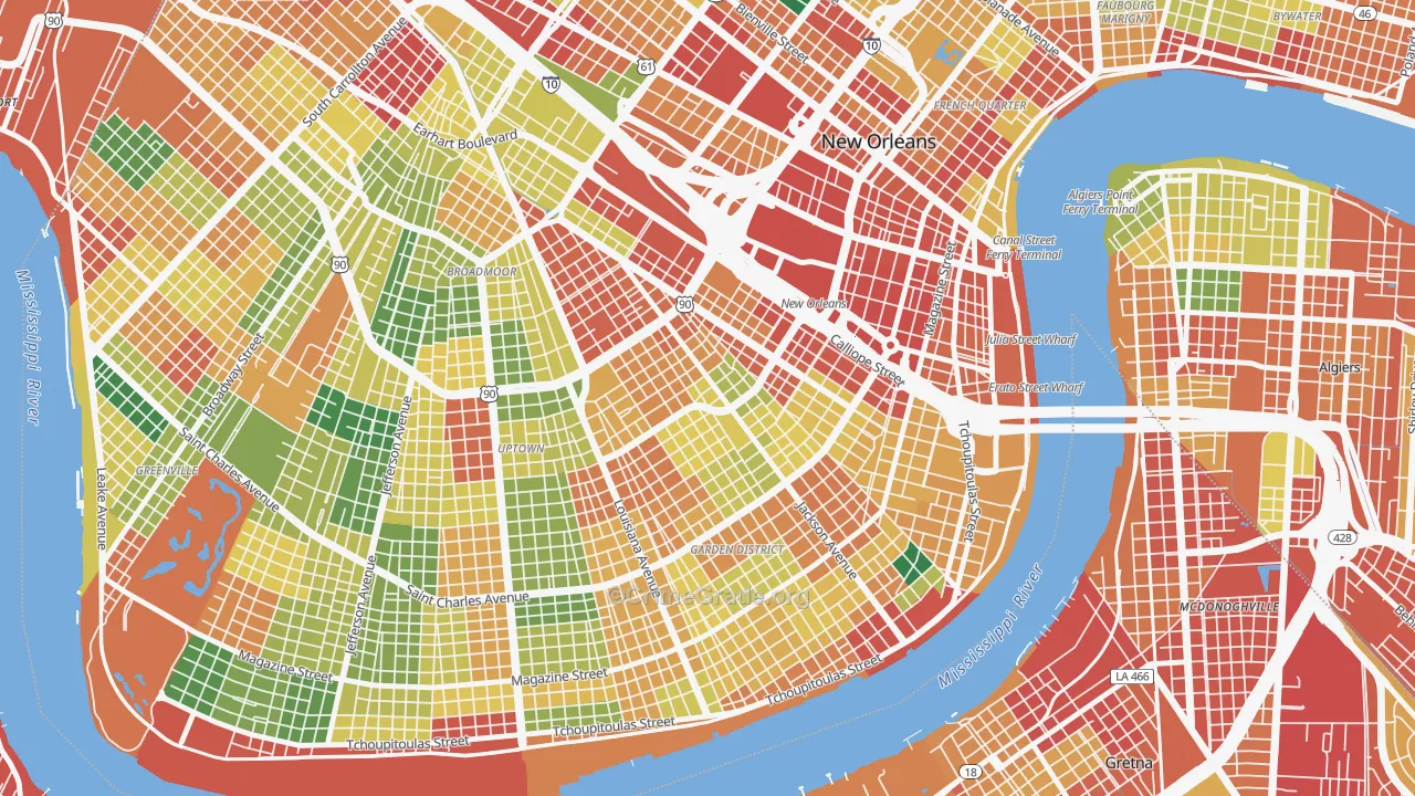 Central City, New Orleans, LA Map of Theft Rates