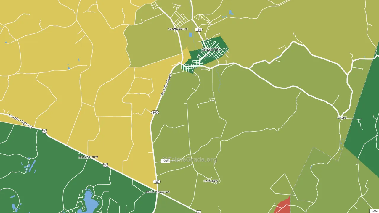 Central City, PA Map of Theft Rates
