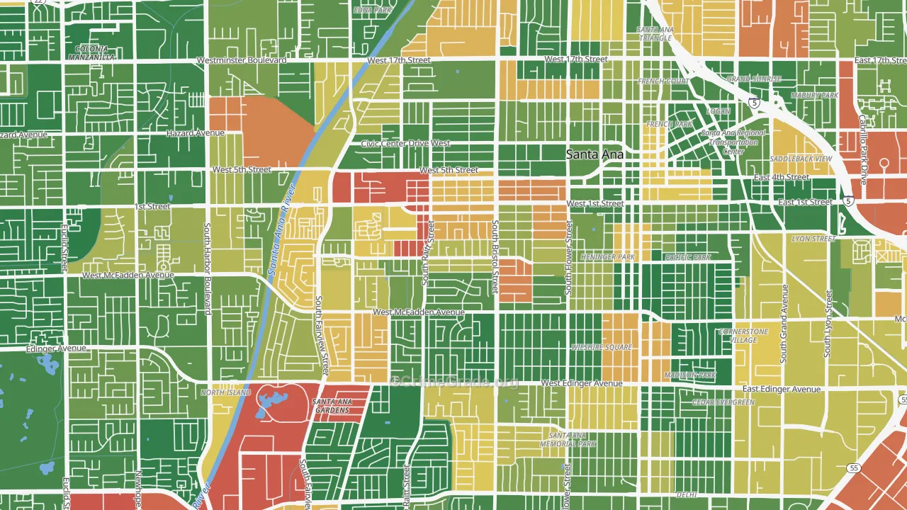Central City Santa Ana, Santa Ana, CA Map of Theft Rates