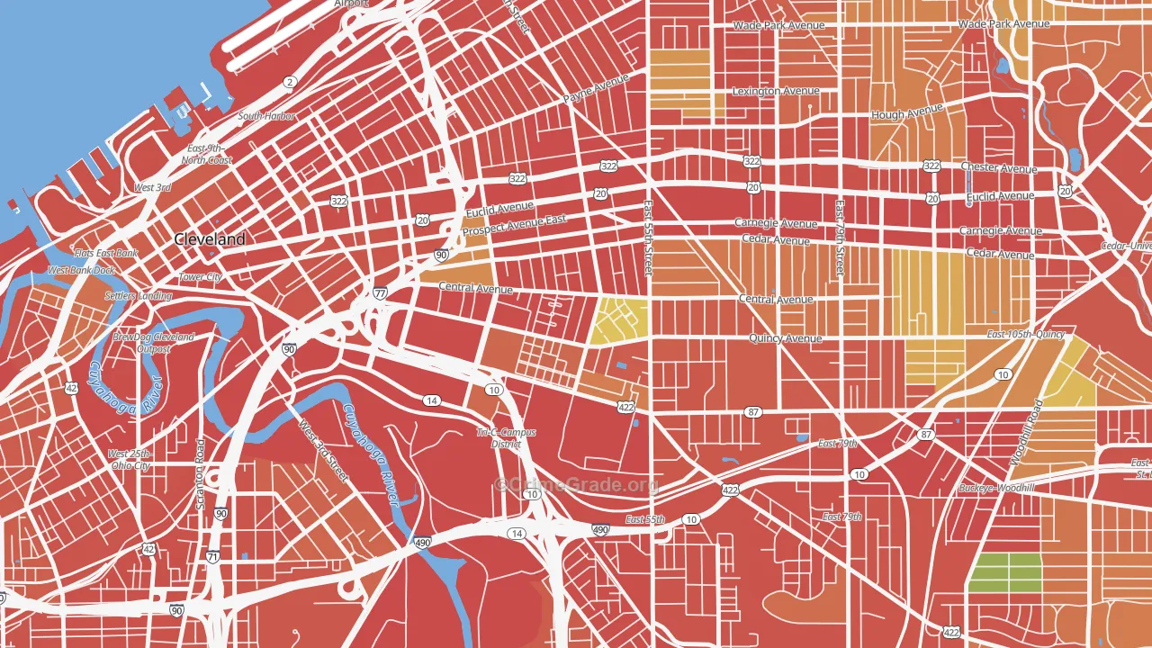 Central, Cleveland, OH Map of Theft Rates