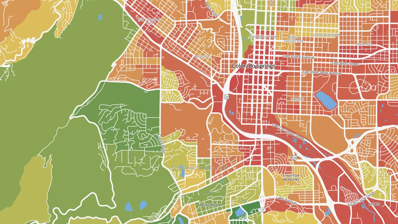 Central Colorado City, Colorado Springs, CO Map of Theft Rates