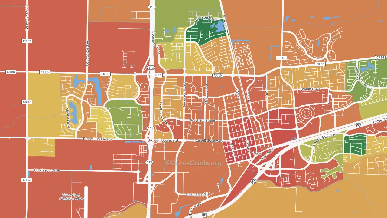 Central Davis, Davis, CA Map of Theft Rates