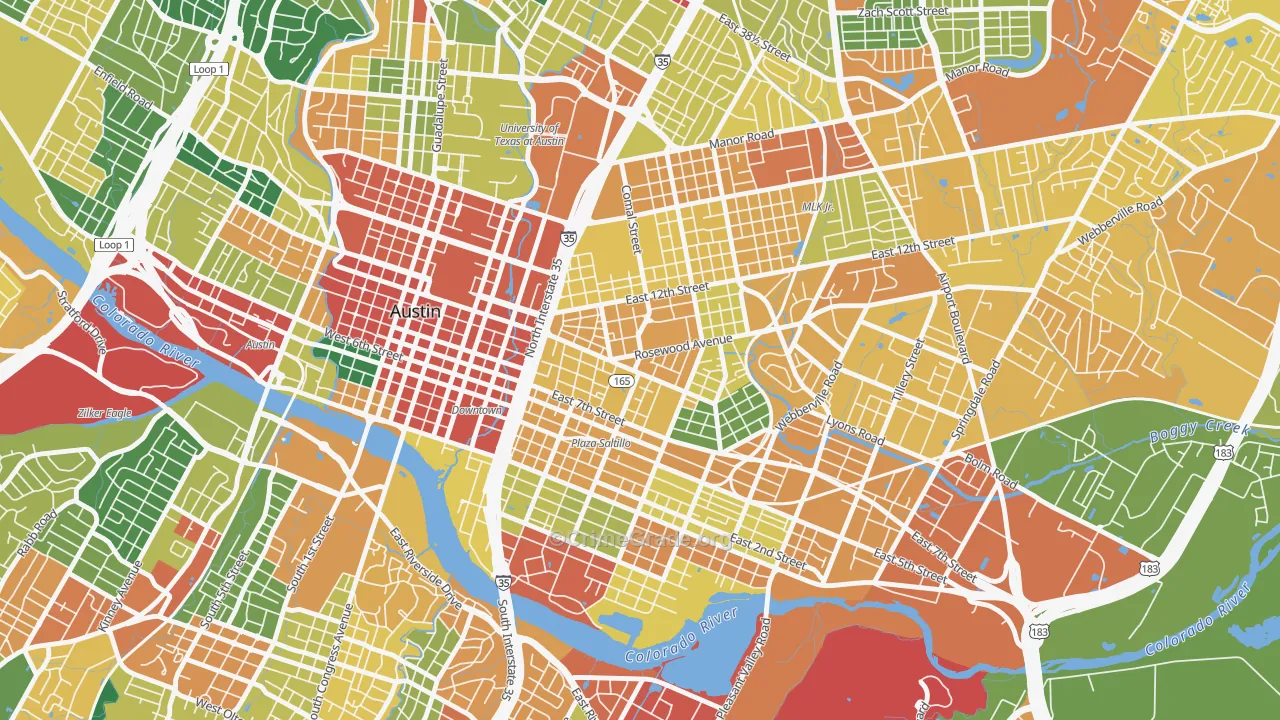 Central East Austin, Austin, TX Map of Theft Rates