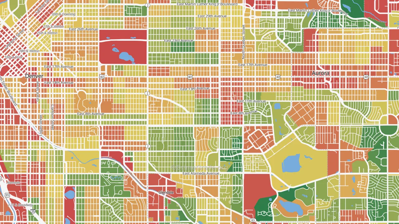 Central East Denver, Denver, CO Map of Theft Rates