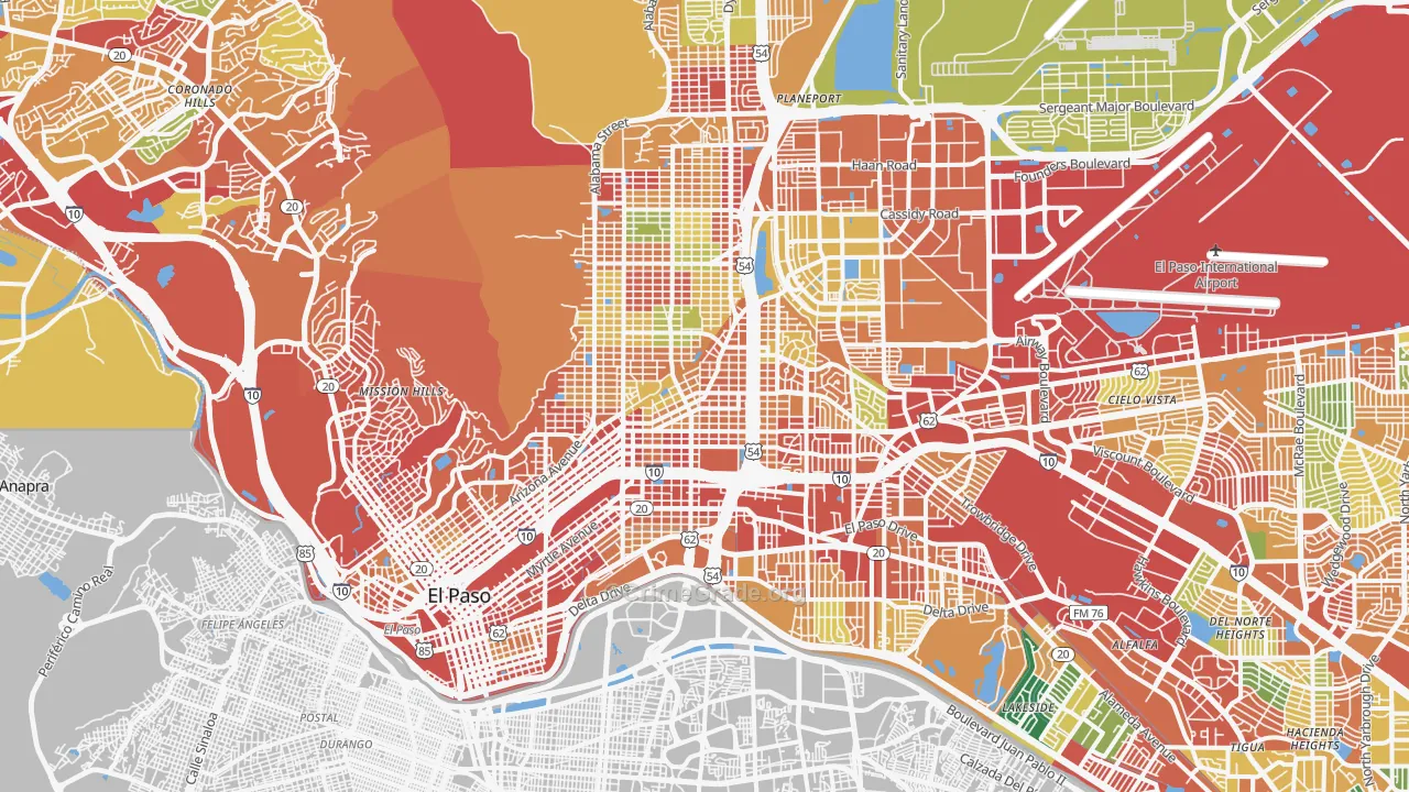 Central, El Paso, TX Map of Theft Rates