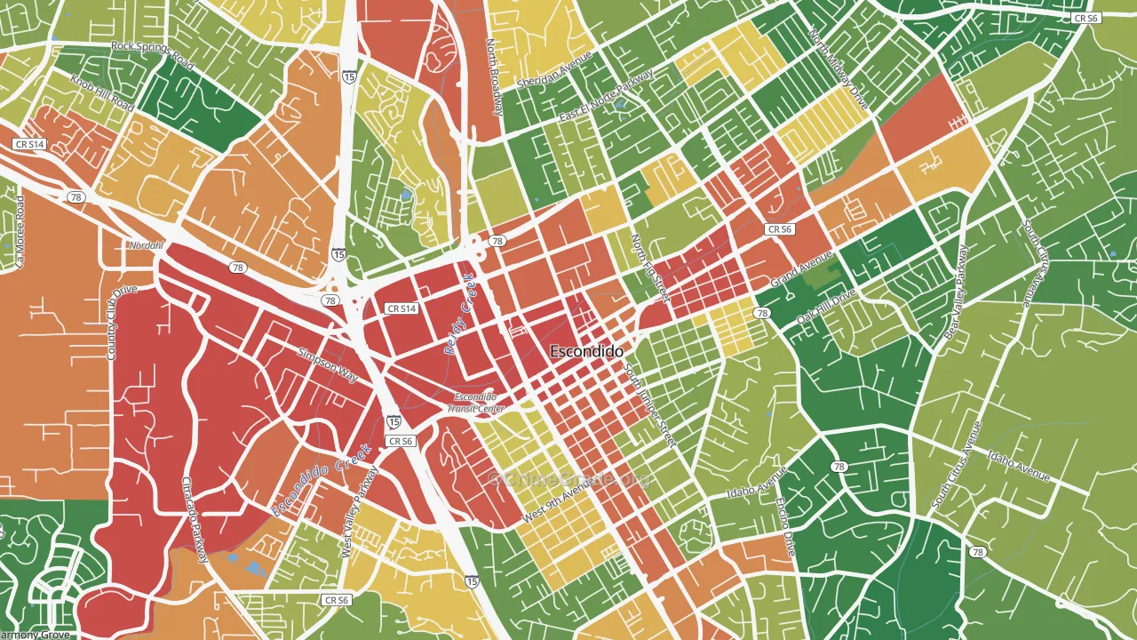Central Escondido, Escondido, CA Map of Theft Rates
