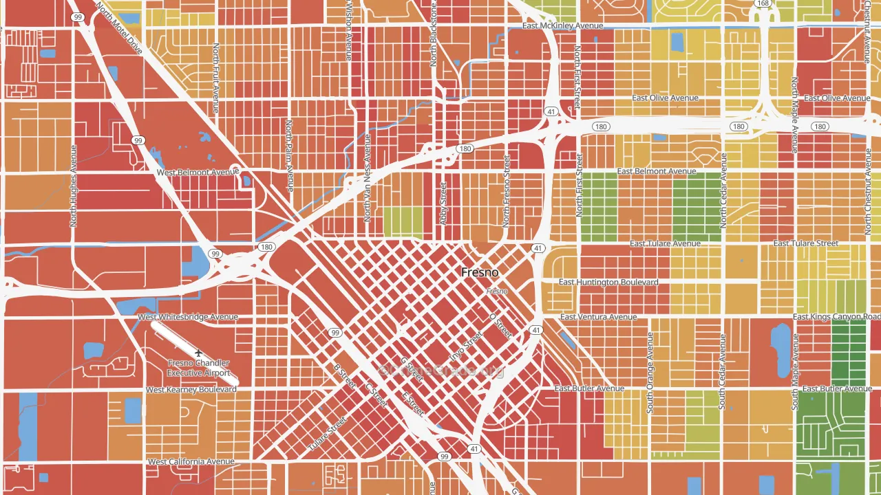 Central, Fresno, CA Map of Theft Rates