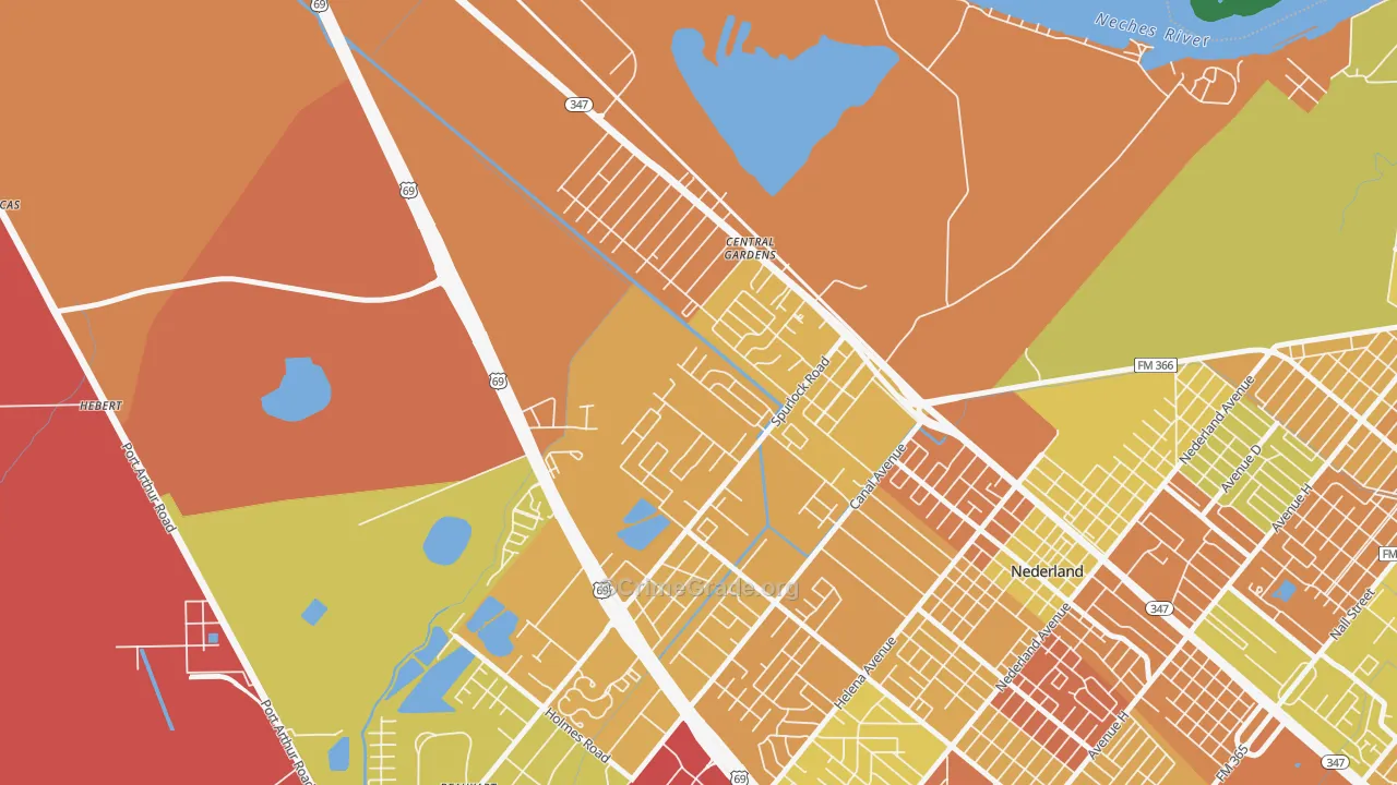 Central Gardens, TX Map of Theft Rates