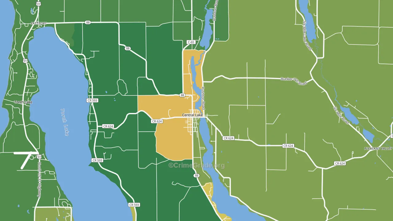 Central Lake, MI Map of Theft Rates