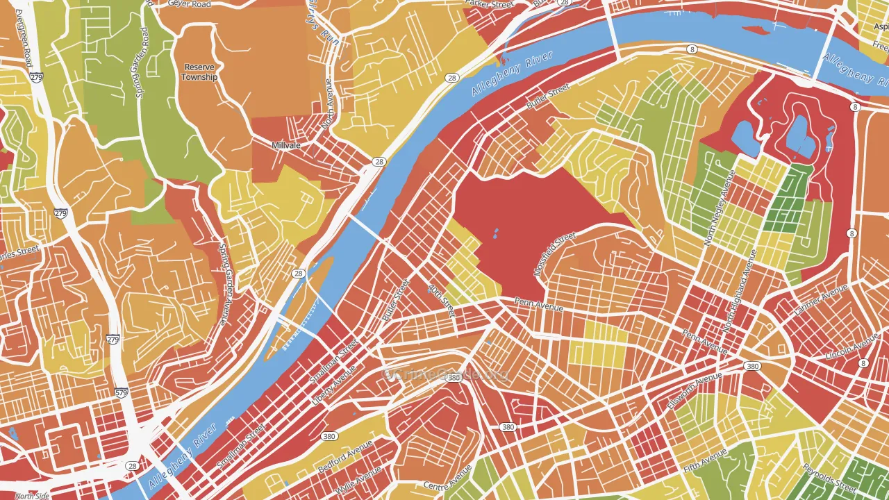 Central Lawrenceville, Pittsburgh, PA Map of Theft Rates