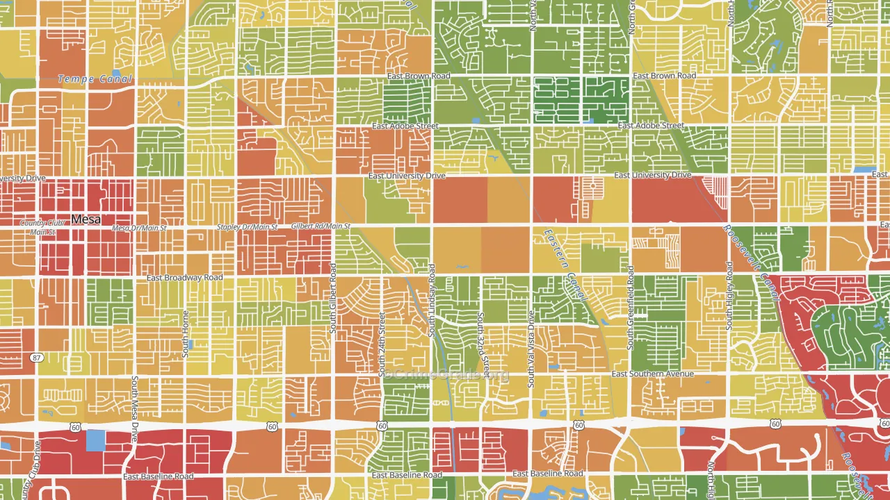 Central Mesa, Mesa, AZ Map of Theft Rates