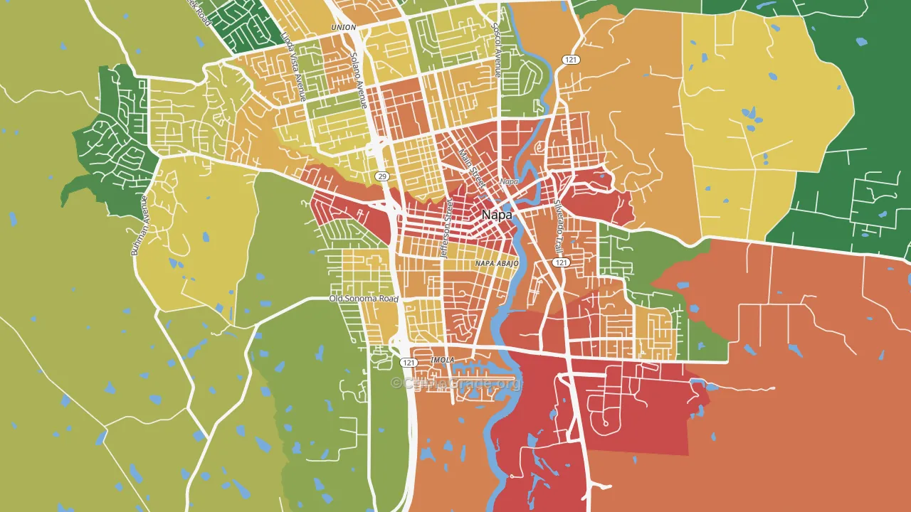 Central Napa, Napa, CA Map of Theft Rates