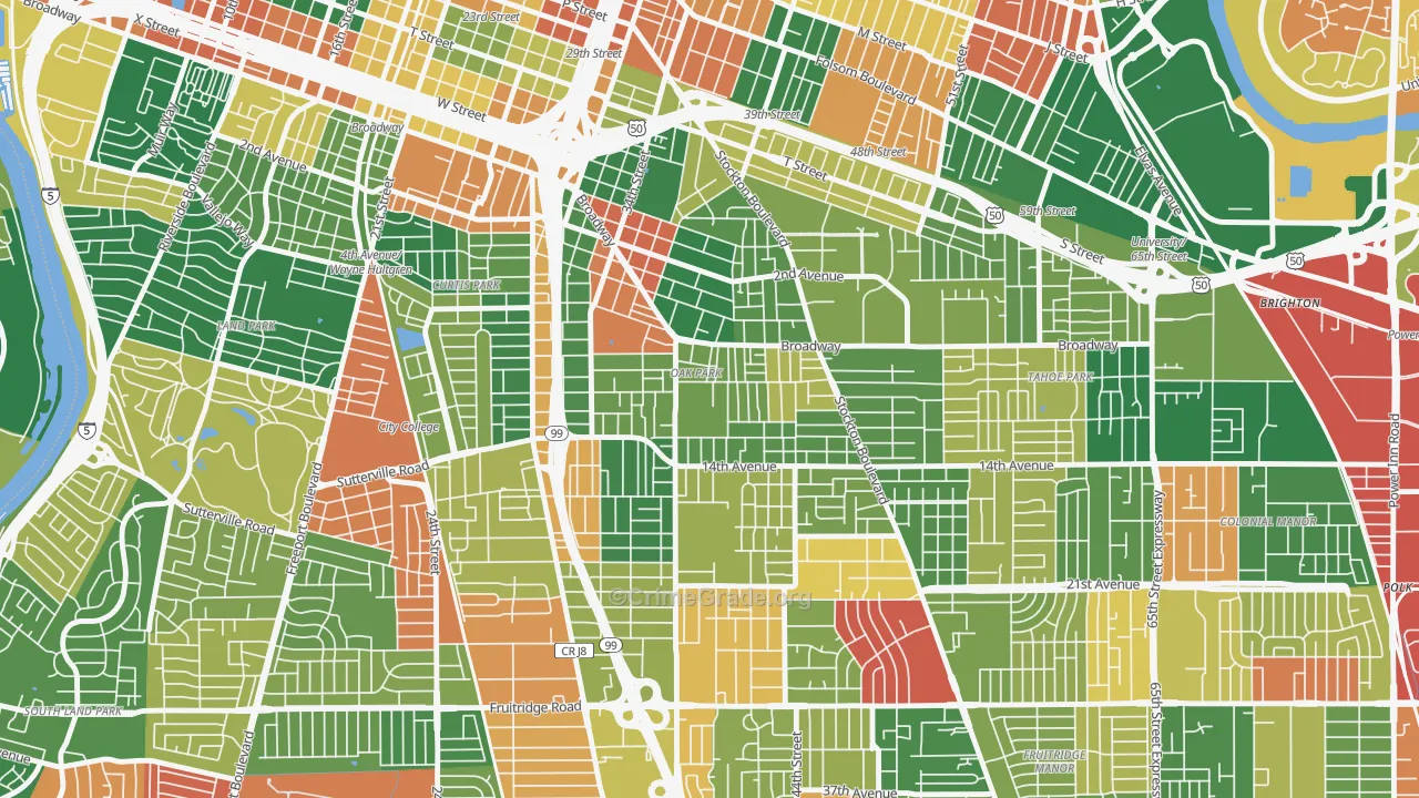 Central Oak Park, Sacramento, CA Map of Theft Rates