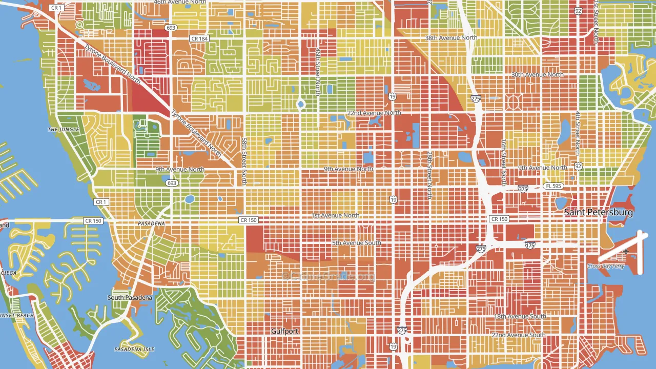 Central Oak Park, St. Petersburg, FL Map of Theft Rates