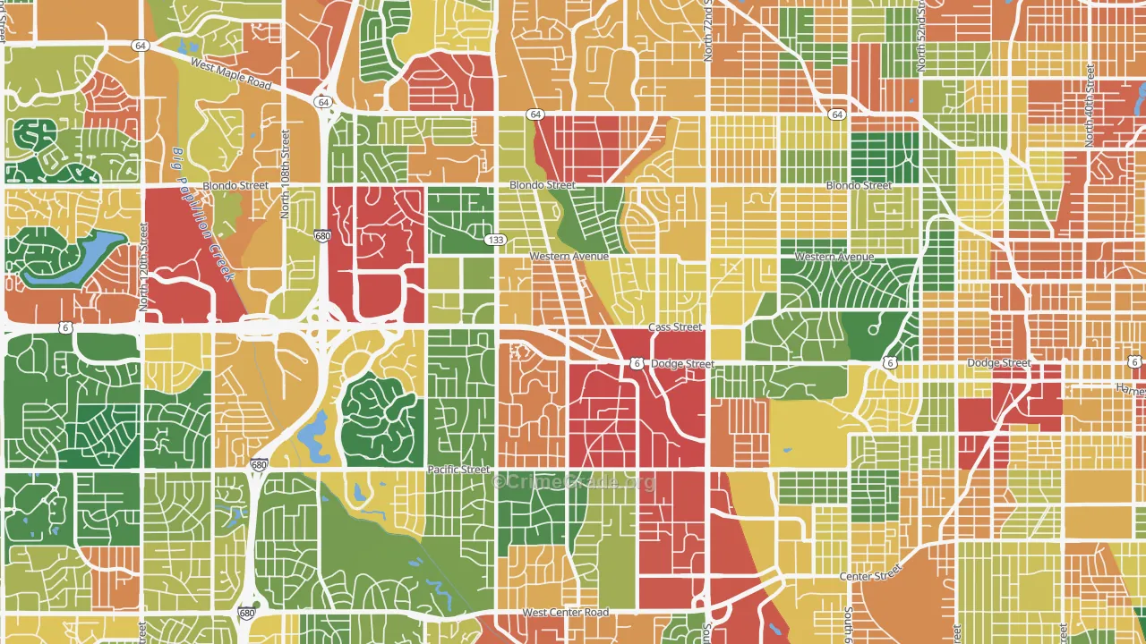 Central Omaha, Omaha, NE Map of Theft Rates