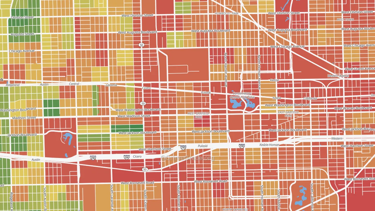 Central Park, Chicago, IL Map of Theft Rates