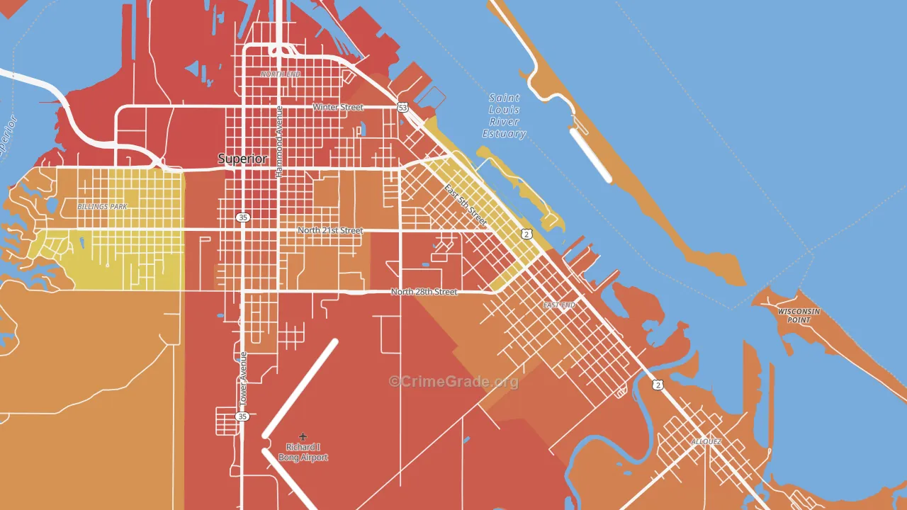 Central Park, Superior, WI Map of Theft Rates