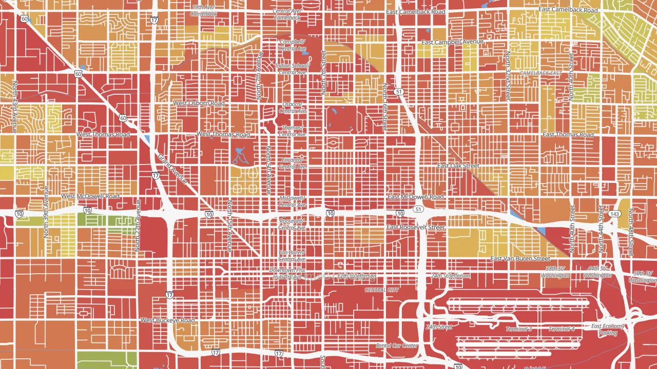 Central Phoenix, Phoenix, AZ Map of Theft Rates