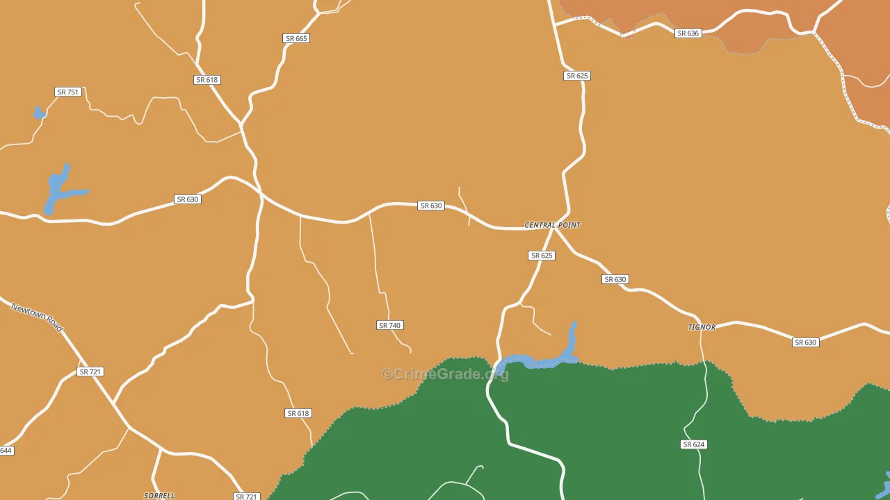 Central Point, VA Map of Theft Rates