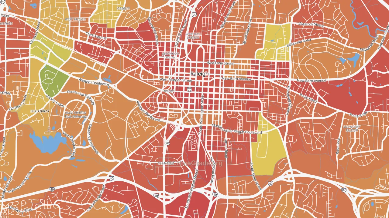 Central, Raleigh, NC Map of Theft Rates