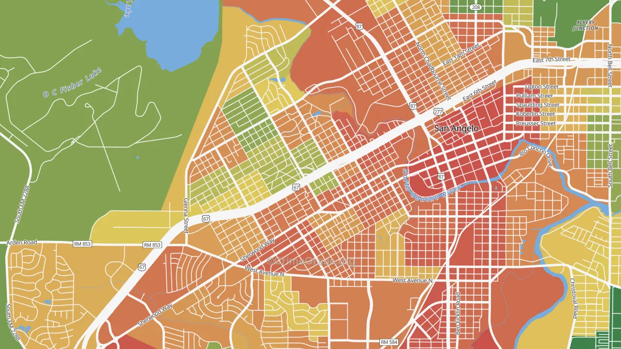 Central, San Angelo, TX Map of Theft Rates