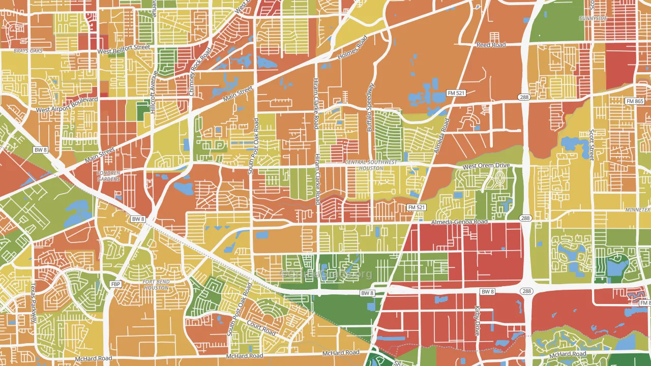 Central Southwest, Houston, TX Map of Theft Rates