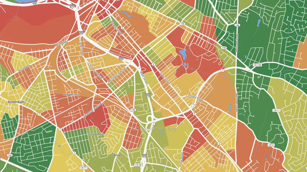 Central State, Schenectady, NY Map of Theft Rates
