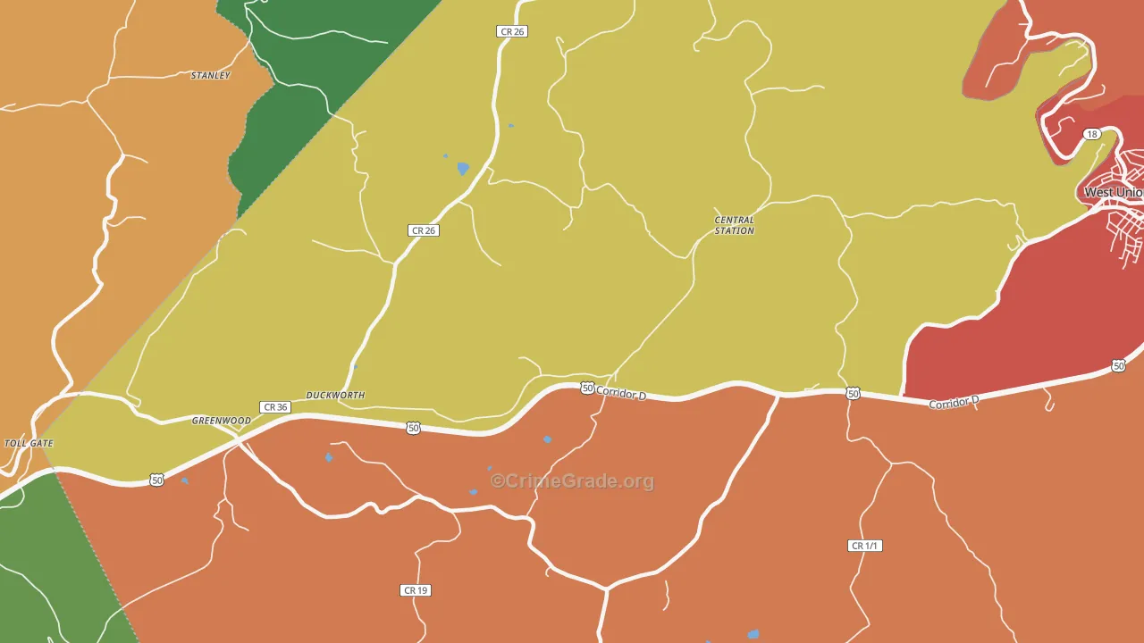 Central Station, WV Map of Theft Rates