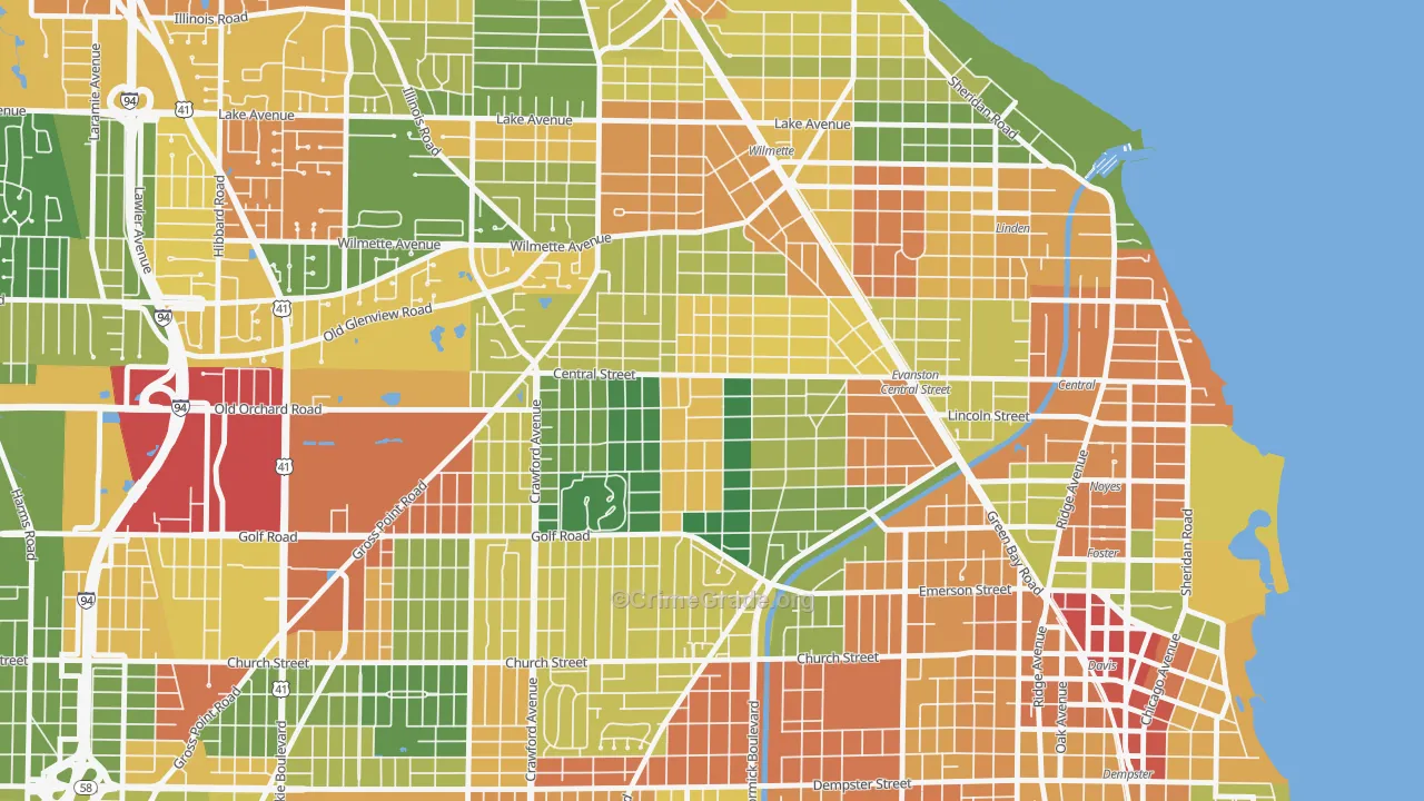 Central Street Merchant District, Evanston, IL Map of Theft Rates
