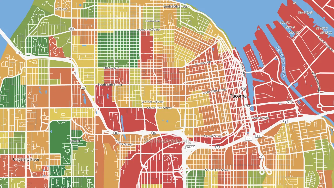 Central, Tacoma, WA Map of Theft Rates