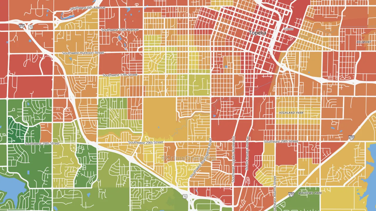 Central Topeka 2, Topeka, KS Map of Theft Rates