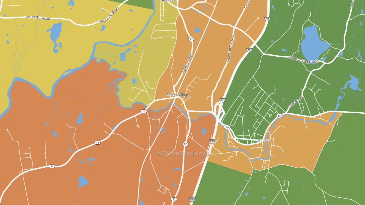Central Village, CT Map of Theft Rates