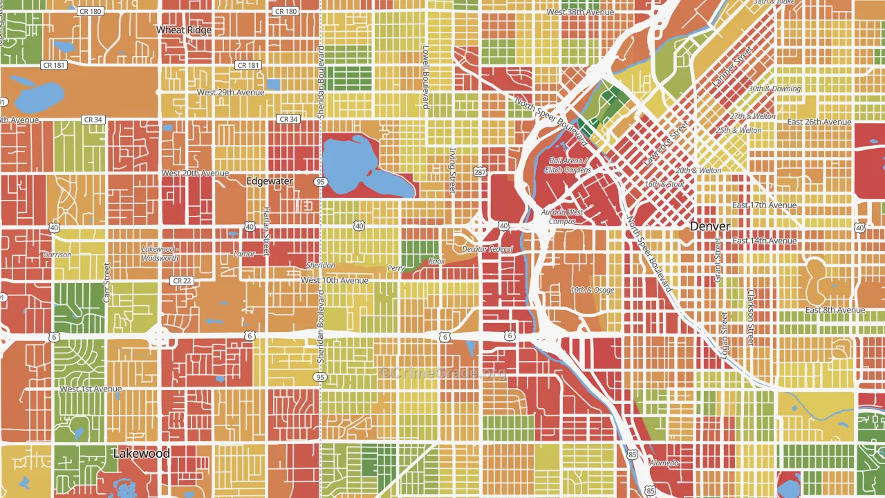 Central West Denver, Denver, CO Map of Theft Rates