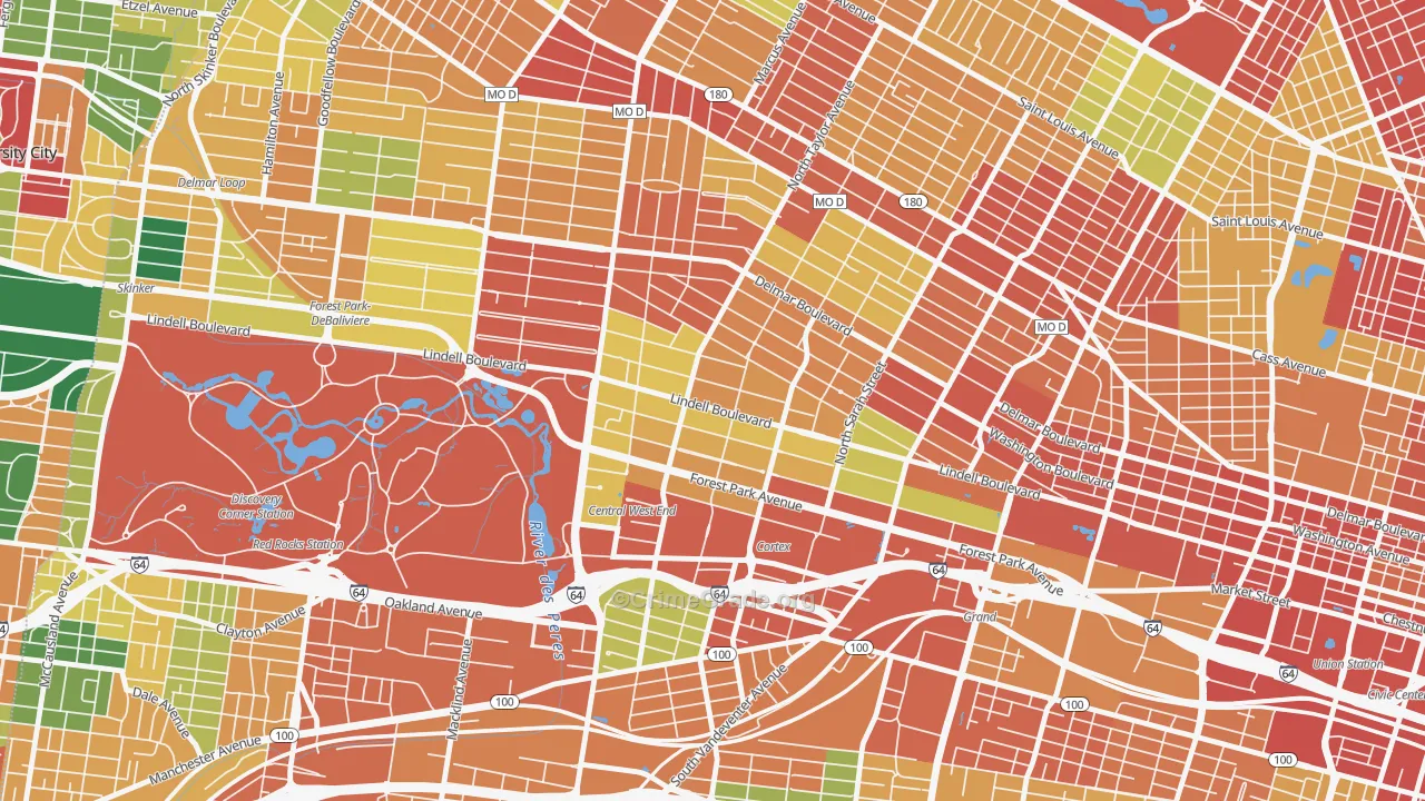 Central West End, St. Louis, MO Map of Theft Rates