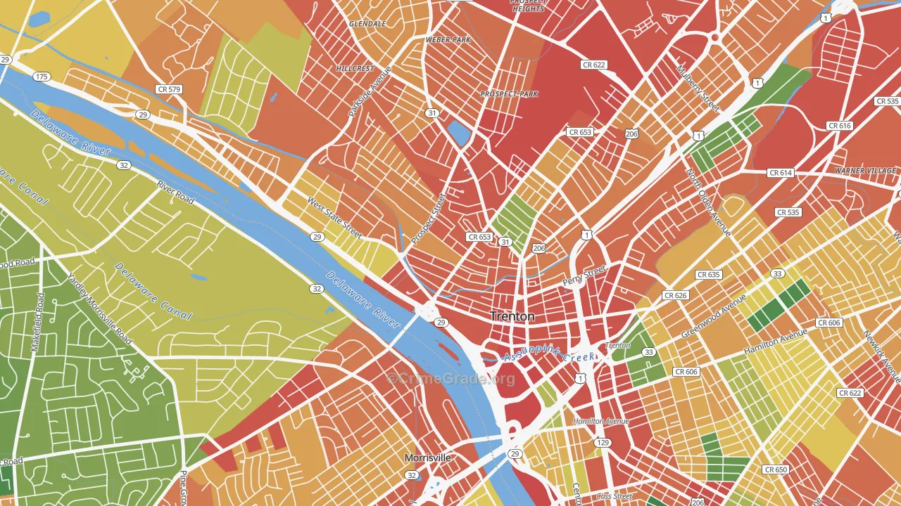 Central West, Trenton, NJ Map of Theft Rates