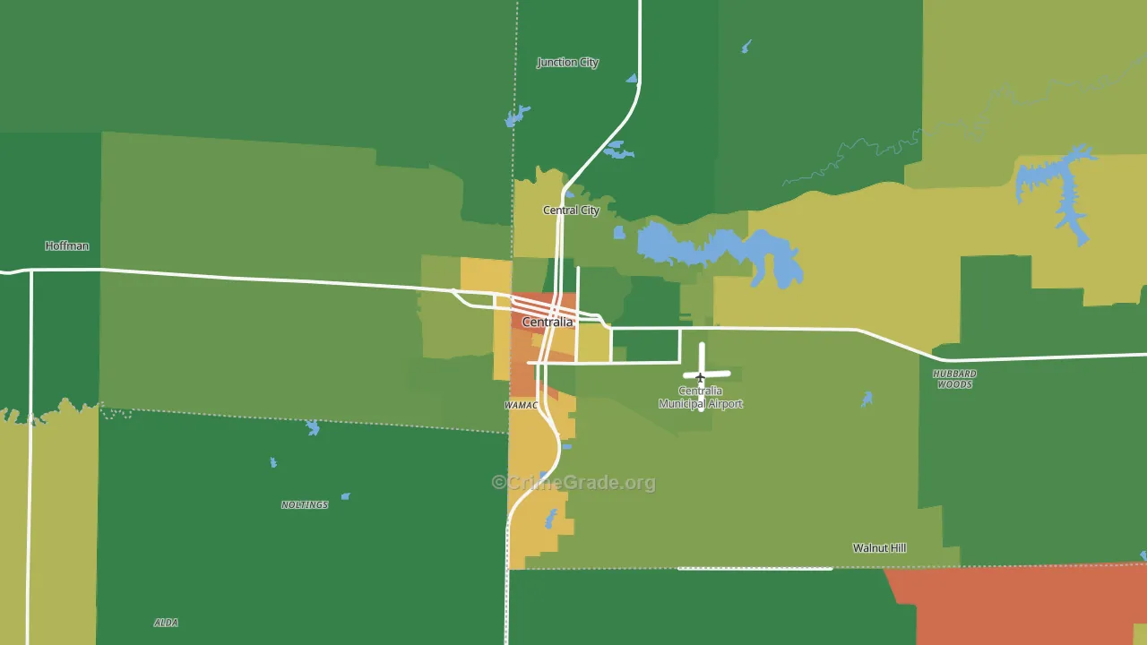 Centralia, IL Map of Theft Rates