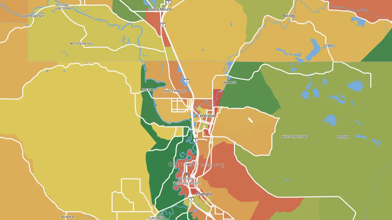 Centralia, WA Map of Theft Rates