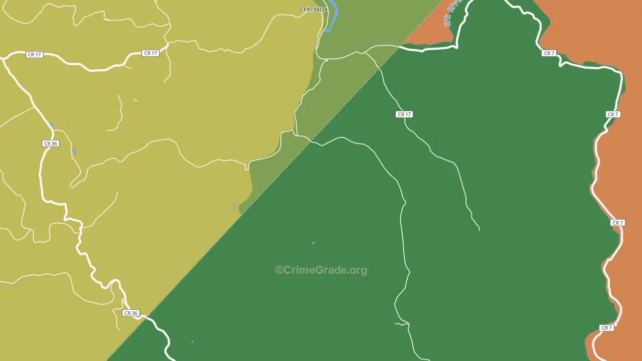 Centralia, WV Map of Theft Rates